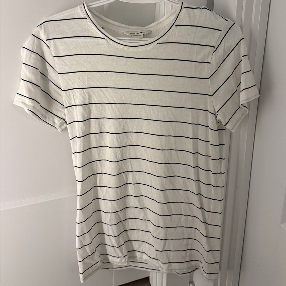 Club Monaco Cream and Black Striped Tee
